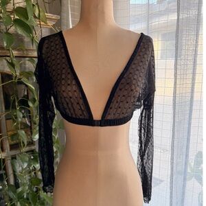 Sheer Long Sleeve Mesh Crop Top Shrug Gothic Bolero Top Clip Front XL Goth Y2K